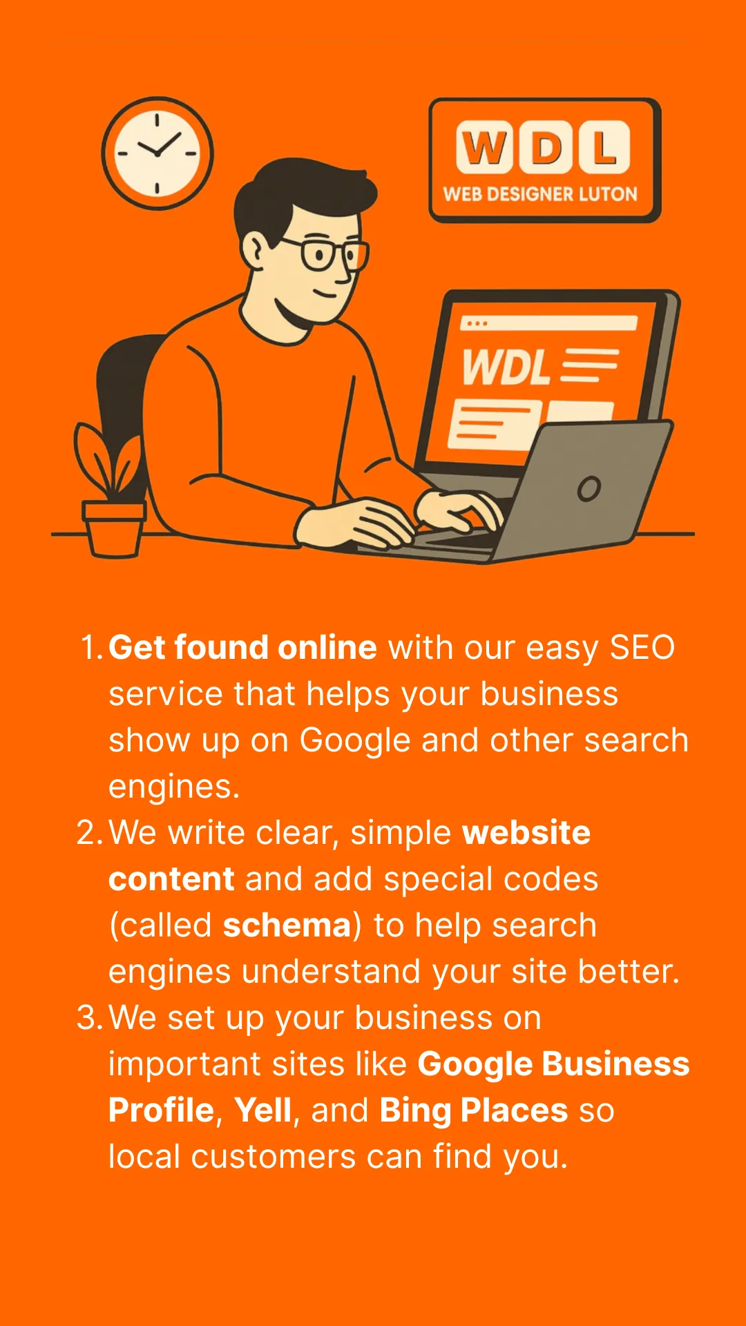 Advanced SEO services by Web Designer Luton – AI-optimised content, schema markup, and local business listings for better Google ranking