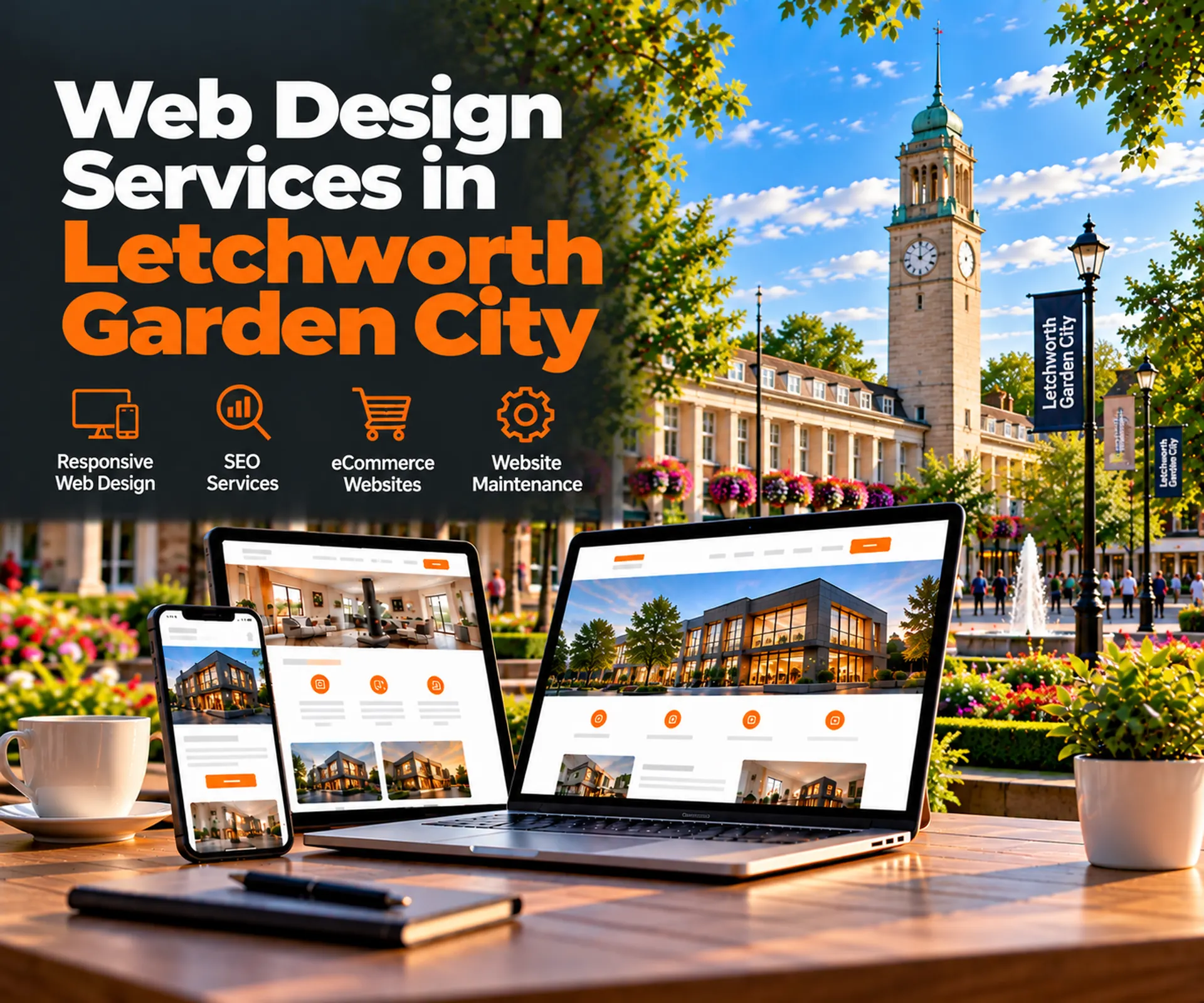 Web design services in Letchworth Garden City including responsive website design, SEO services, eCommerce websites and website maintenance