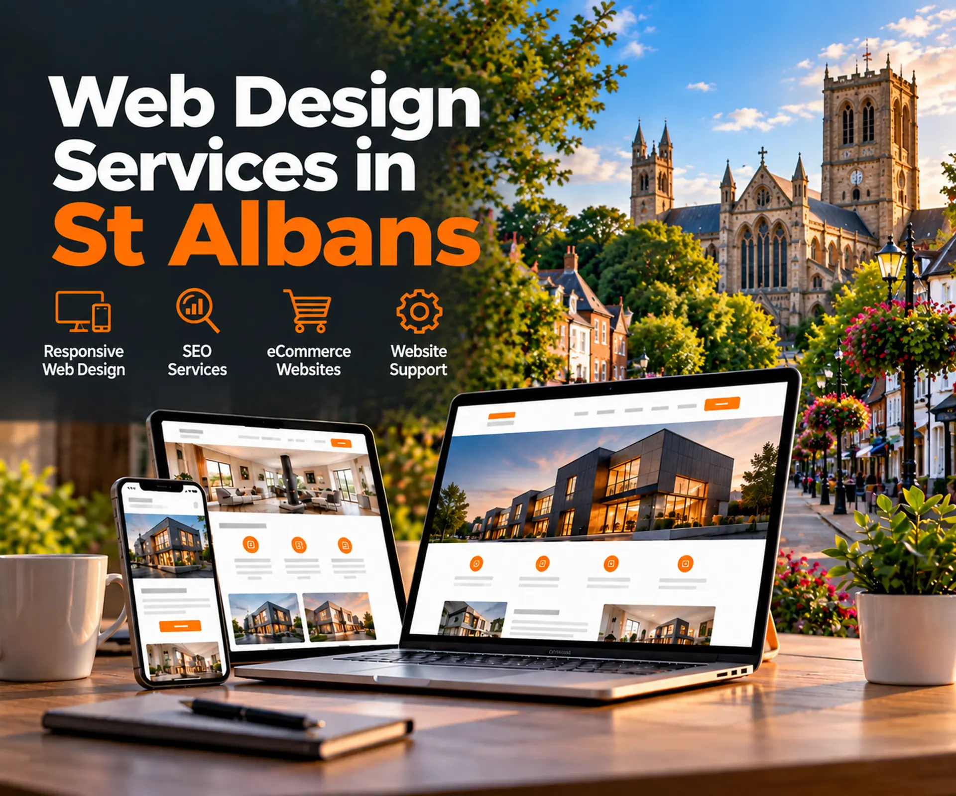Web design services in St Albans including responsive web design, SEO services, eCommerce websites and website support